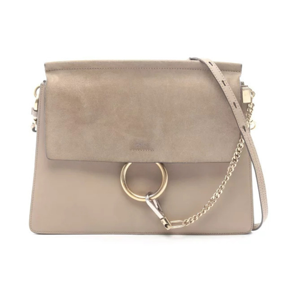 Chloe Faye Shoulder Bag Suede Leather Beige Cream